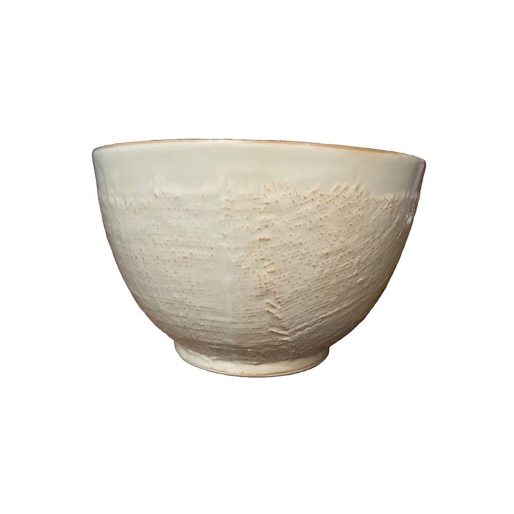 Craft Ceramic Large Mixing Serving Bowl Burlap Pattern Rare Vtg 10 Inch Diameter